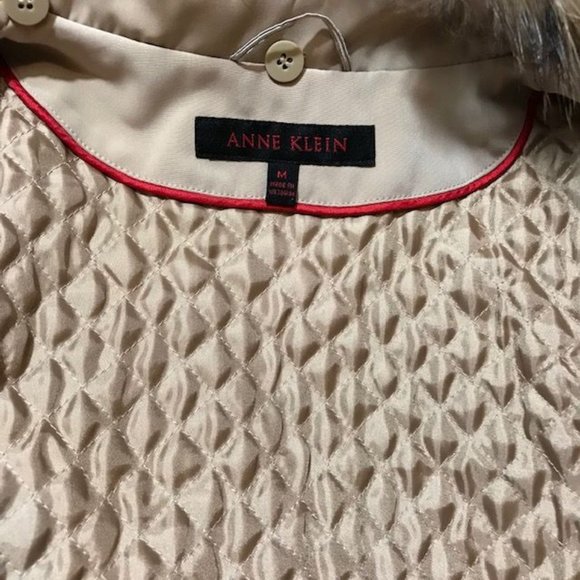 Anne Klein Genuine Raccoon Fur Detachable Collar Vegan Leather Trim Zip Jacket - Picture 15 of 16